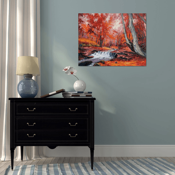 " river in autumn forest "