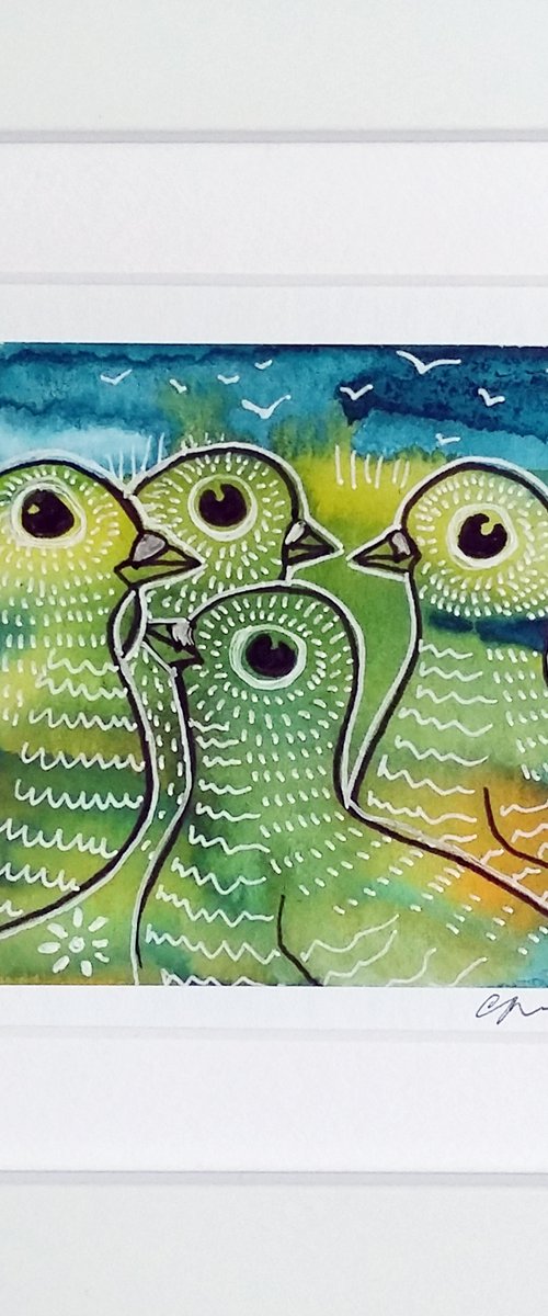 Feathered friends #1 (framed and ready to hang) by Carolynne Coulson
