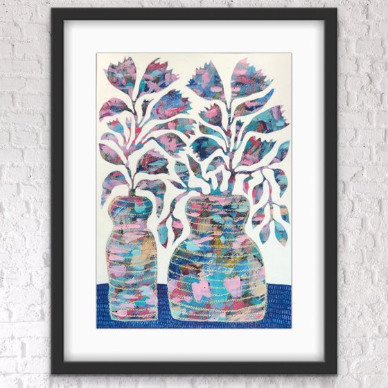 Flowers in striped vases