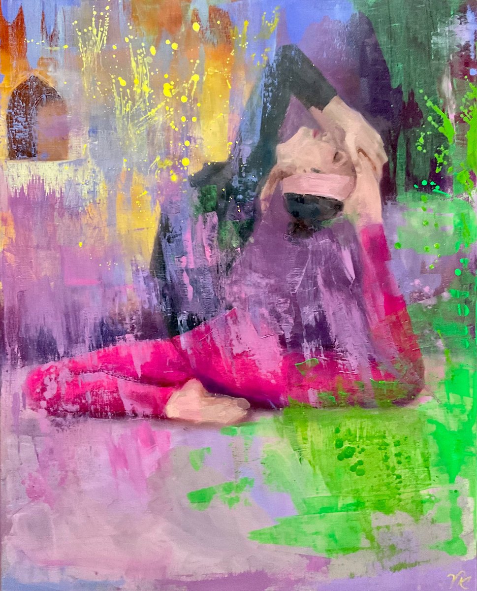 Abstract Portrait Oil Painting By Vera Klimova, 31 X 39", Balance, Original Artwork