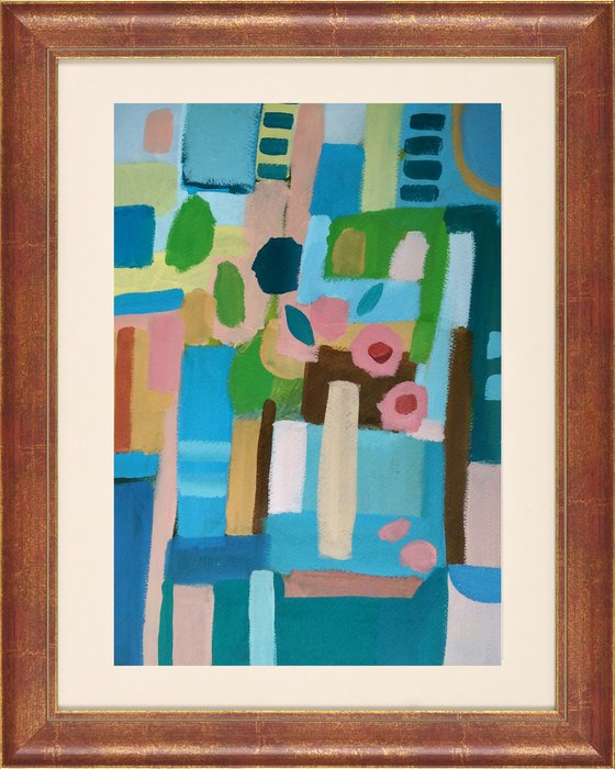 Abstract Interior with Pink Flowers