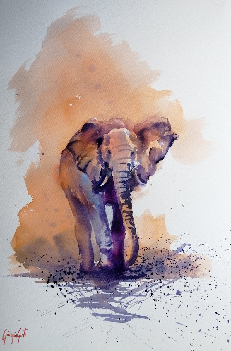 Impressionistic Animal Watercolour By Giorgio Gosti, 14 X 21, Elephant 10, Original Artwork