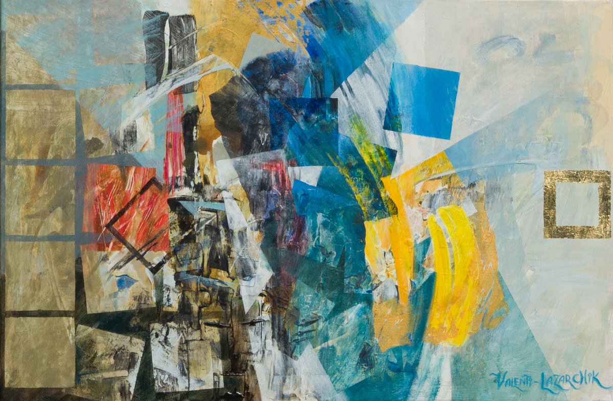 Abstract Painting By Gina Valenti-Lazarchik, 36 X 24, Spirit Of Ukraine, Original Artwork