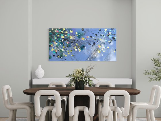 Square acrylic painting "Dance De Fleurs" 19,7 x 39,4 inches