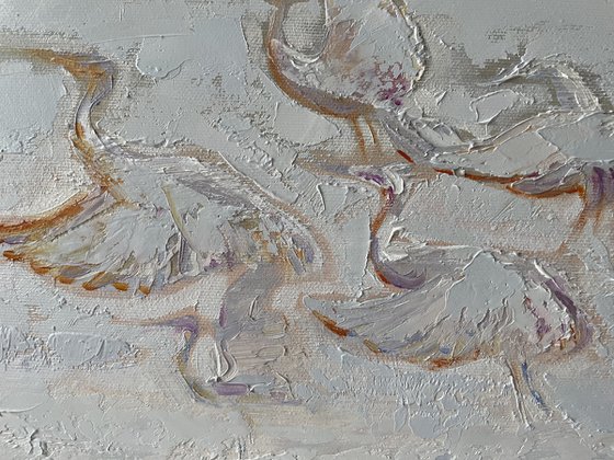"Where the birds live". Original oil painting, potal. Birds in flight. Storkes