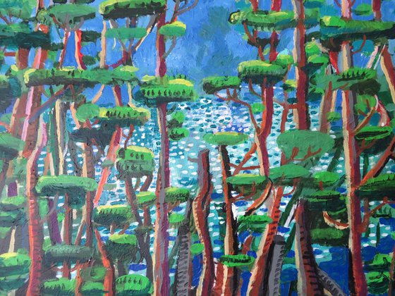 lake through the trees