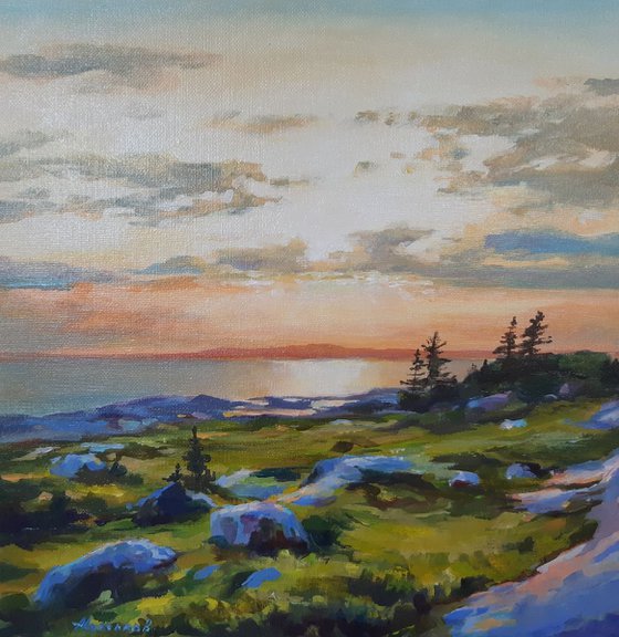 Golden sunset,  original, one of a kind, acrylic on canvas impressionistic seascape