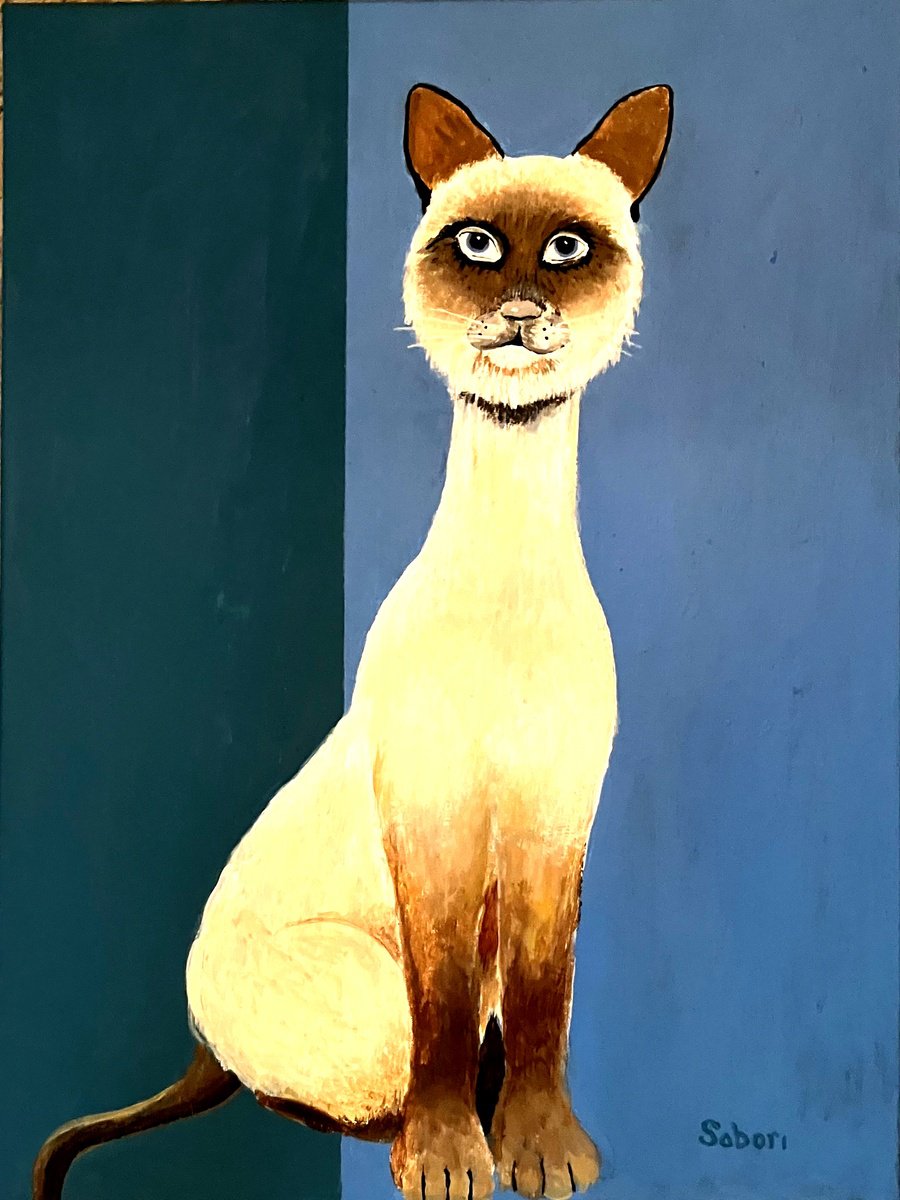 Animal Acrylic Painting By Andrew Sabori, 18 X 24, Funky Cat, Original Artwork