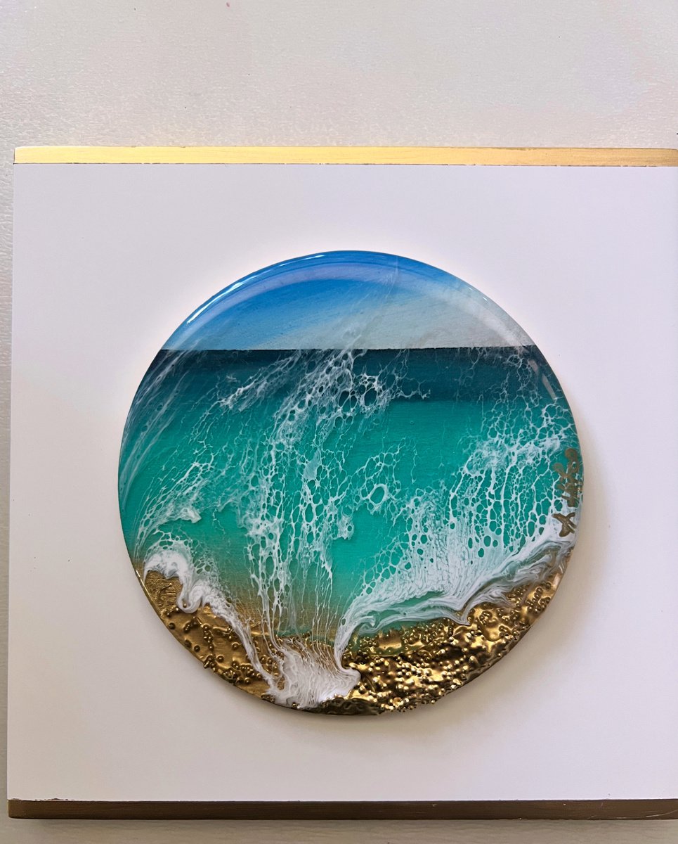 Little wave #6 - Miniature round painting by Ana Hefco