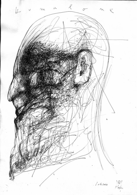 HUMAN FACE EXPRESSIVITY LOST MEMORY HUMANITY ABOUT PASSING TIME MASTER OVIDIU KLOSKA SPONTANEOUS INK PAPER