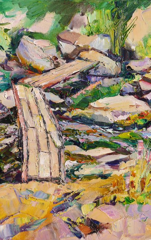 A Bridge over roaring flow (Plein air) by Dima Braga