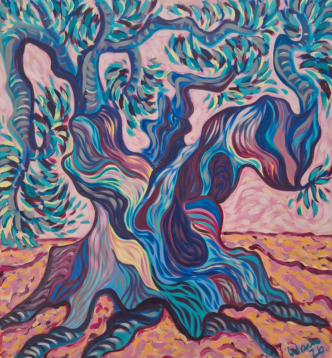 Shimmering Granada Olive Tree By Kirsty Wain, 35 X 37, Artwork For Sale On Artfinder