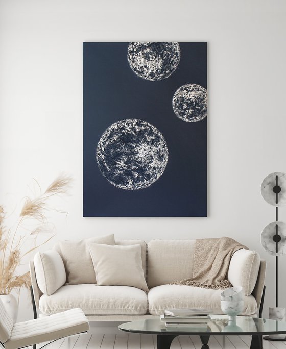 "Planets" Textured silver planets art