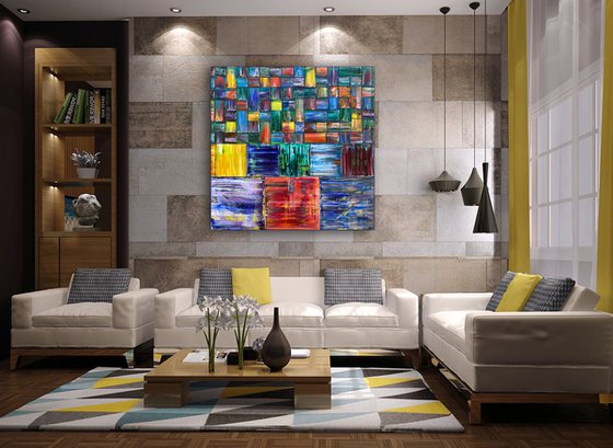 Get Some Structure In Your Life - Original Xt Large PMS Abstract Oil Painting On Canvas - 60 x 60 inches