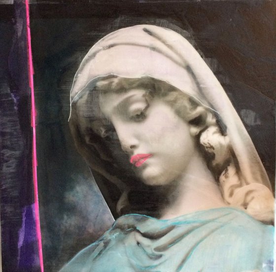 Neon Angel I Wax Collage
