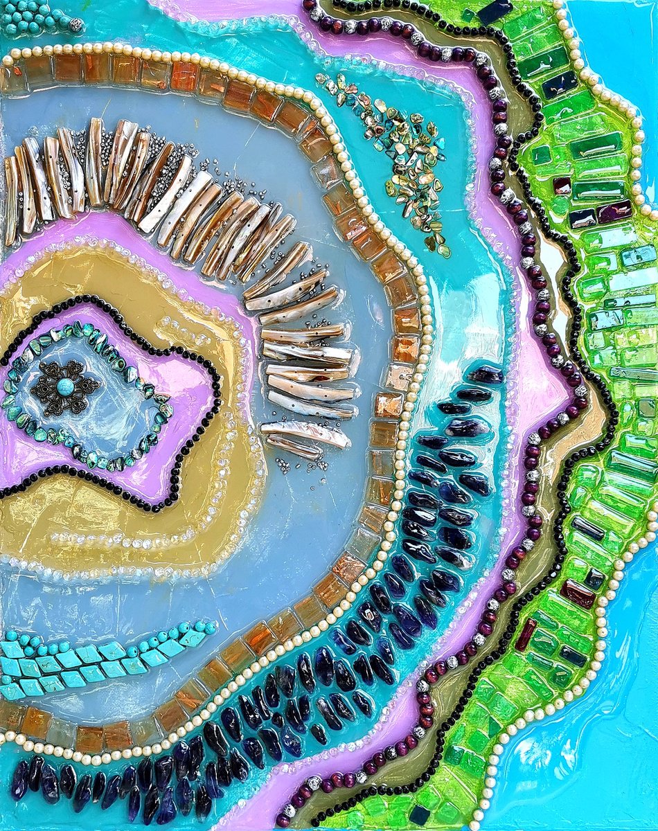 Organic Abstract Collage By Ariadna De Raadt, 16 X 20, Energy Of Nature, Marine Life, Original Artwork