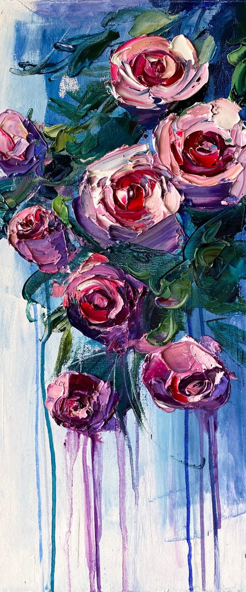 Flowing Roses in Blue by Mily Art