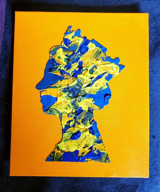 Queen #54 on Deep Yellow background Ultramarine, Deep Blue, Orange, Yellow   inspired by Queen Elizabeth II