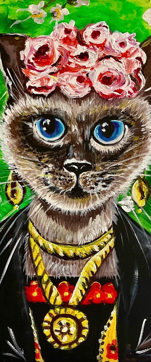 Frida Kahlo Siamese cat by Olga Koval