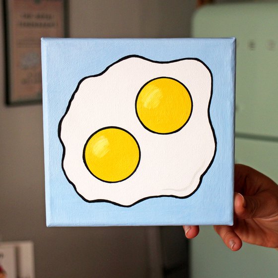 Fried Egg Double Yolk Pop Art Painting On Mini Canvas
