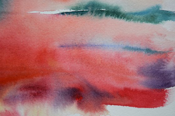 Abstract landscape painting, original watercolor painting, abstract red wall art