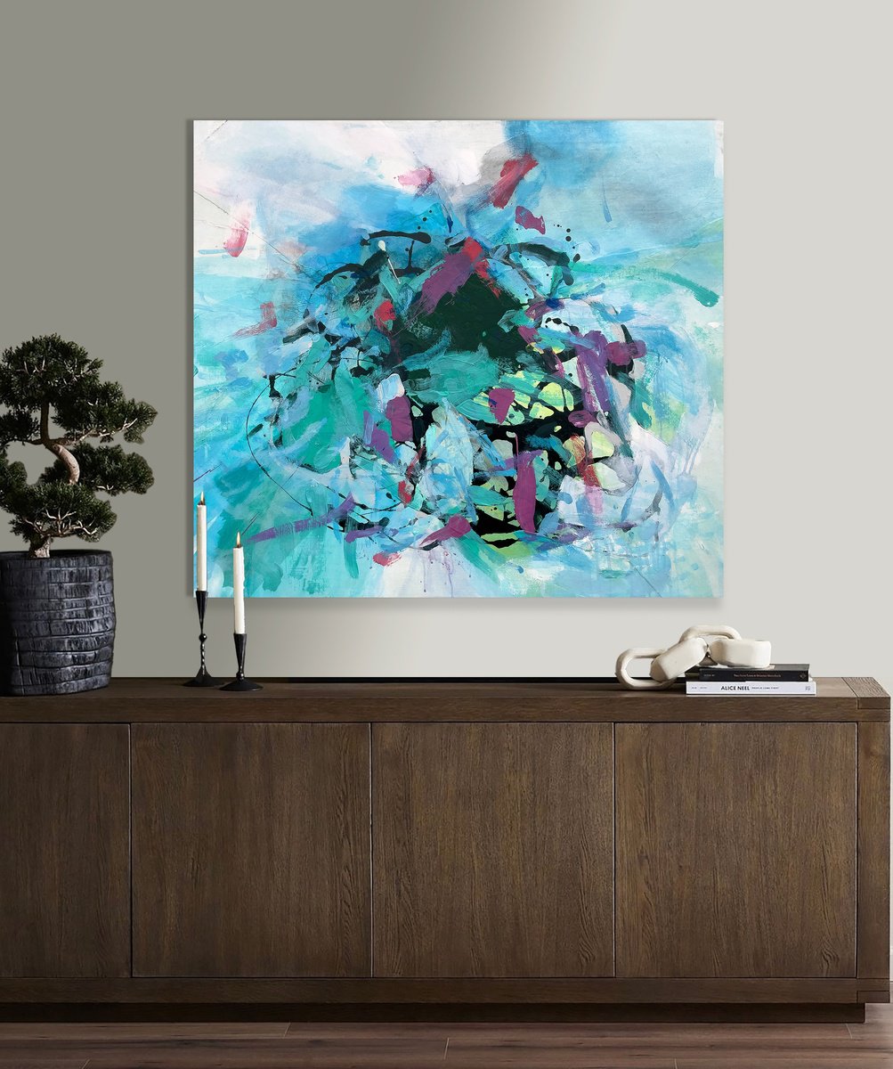 Expressive Abstract Acrylic Painting By Stacey Warnix, 40 X 36", Beach Days, Original Artwork