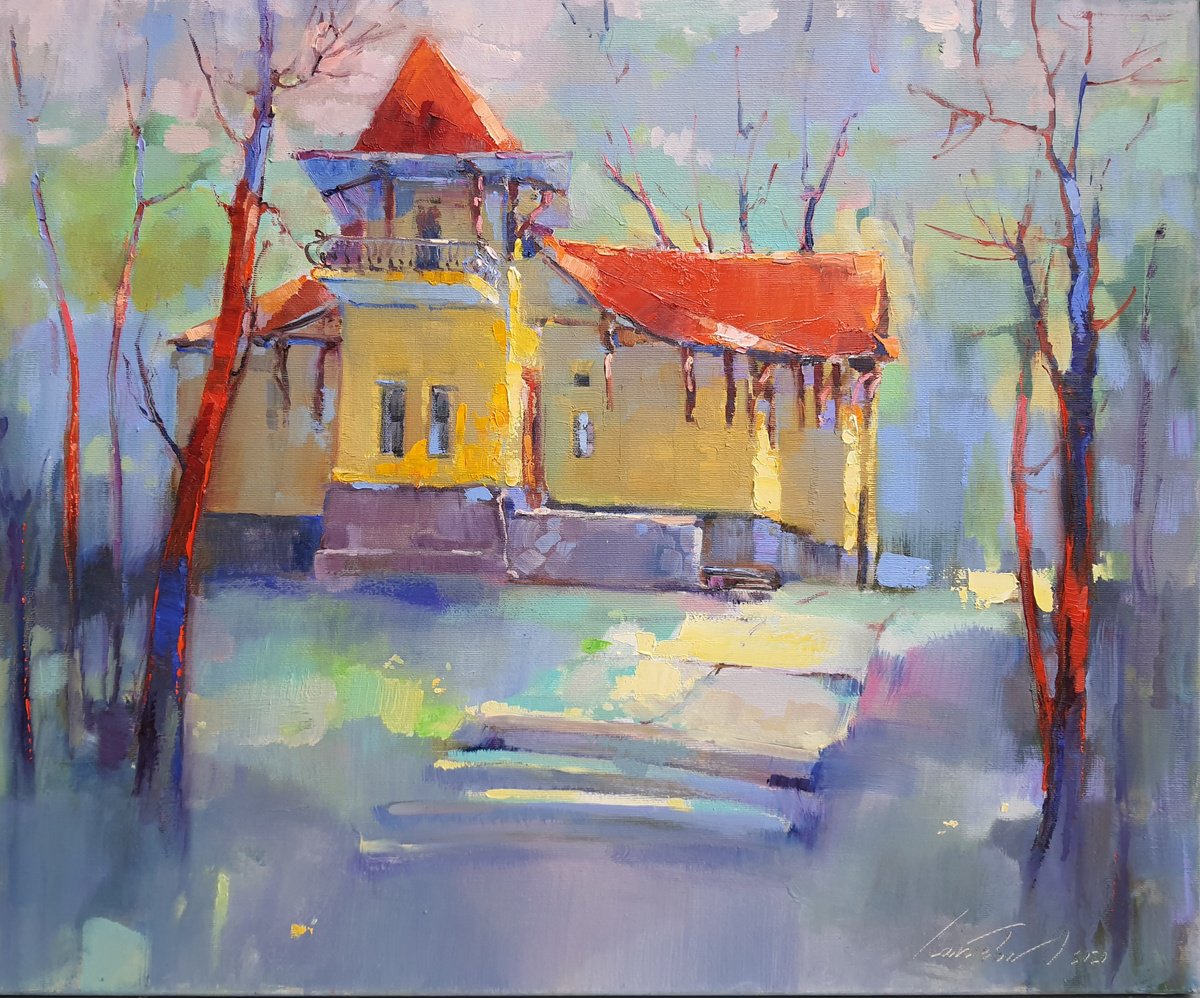 Impressionistic Cityscapes Oil Painting By Olha Laptieva, 24 X 20", House Where Your Dreams Live, Original Artwork