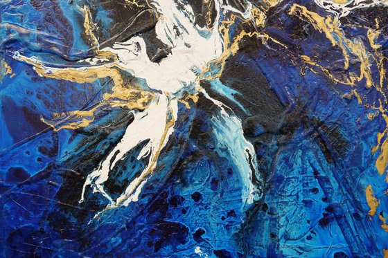 Golden Blu 190cm x 100cm Blue Gold Textured Abstract Art