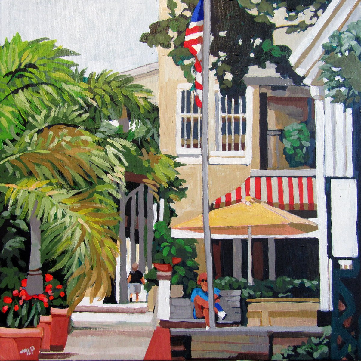 Impressionistic Cityscapes Acrylic Painting By Melinda Patrick, 18 X 18", Naples Walk, Original Artwork