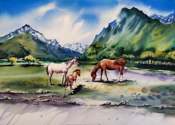 Ullu Tau - horses graze freely in the mountains