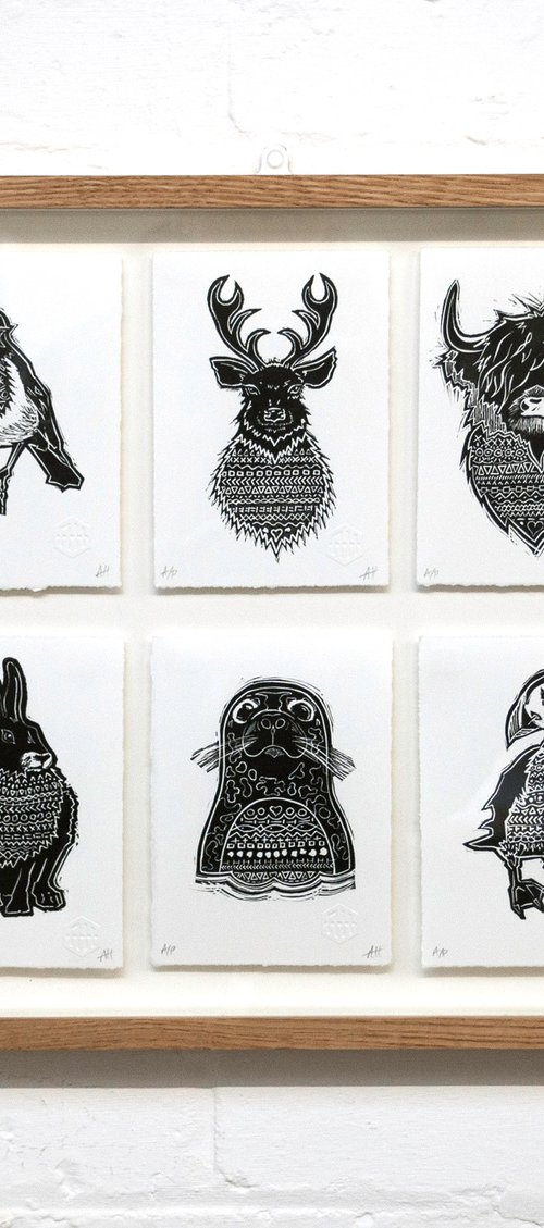 Set of 6 Animal Lino Prints by AH Image Maker