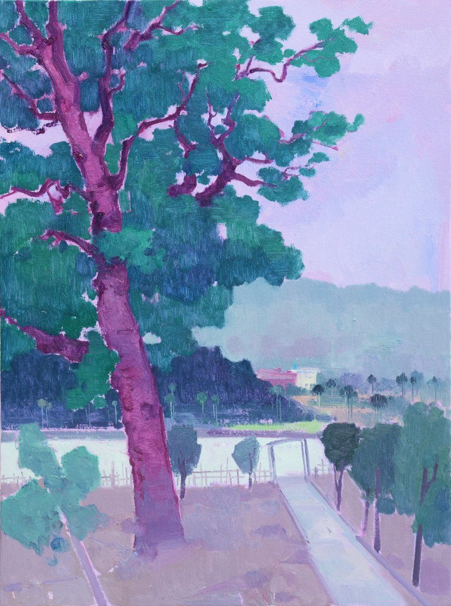 Impressionistic Landscape Oil Painting By Jianzhe Chon, 24 X 31, Landscape Oil Painting:big Trees In Front The Village 101, Artfinder