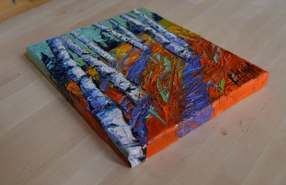 ASPEN FOREST ETUDE - miniature palette knife oil painting on canvas