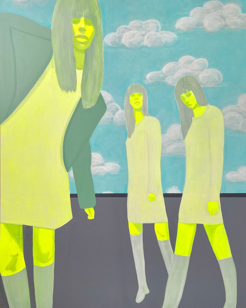 Urban And Pop Portrait Acrylic Painting By Wencke Uhl, 31 X 39", Dancing On Roof Tops, Original Artwork