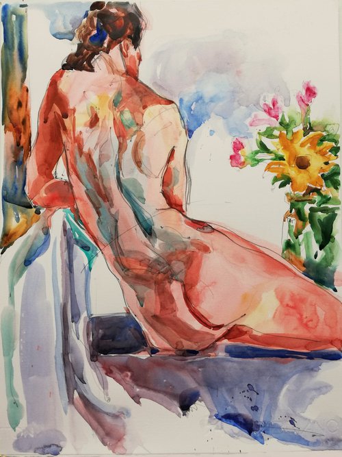 Nude with Sunflower by Jelena Djokic