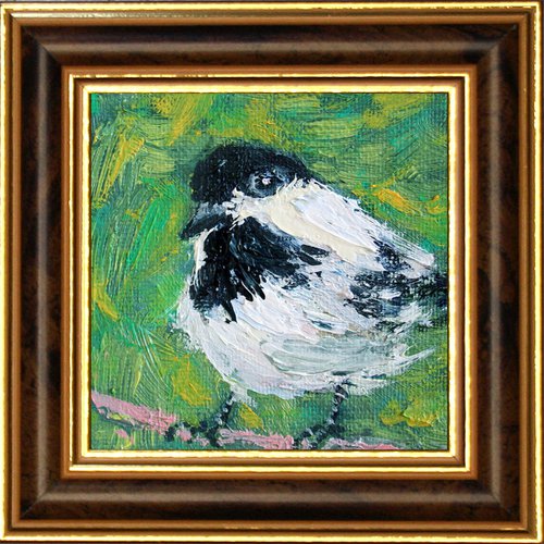 BIRD #4 FRAMED / FROM MY A SERIES OF MINI WORKS BIRDS / ORIGINAL PAINTING by Salana Art Gallery