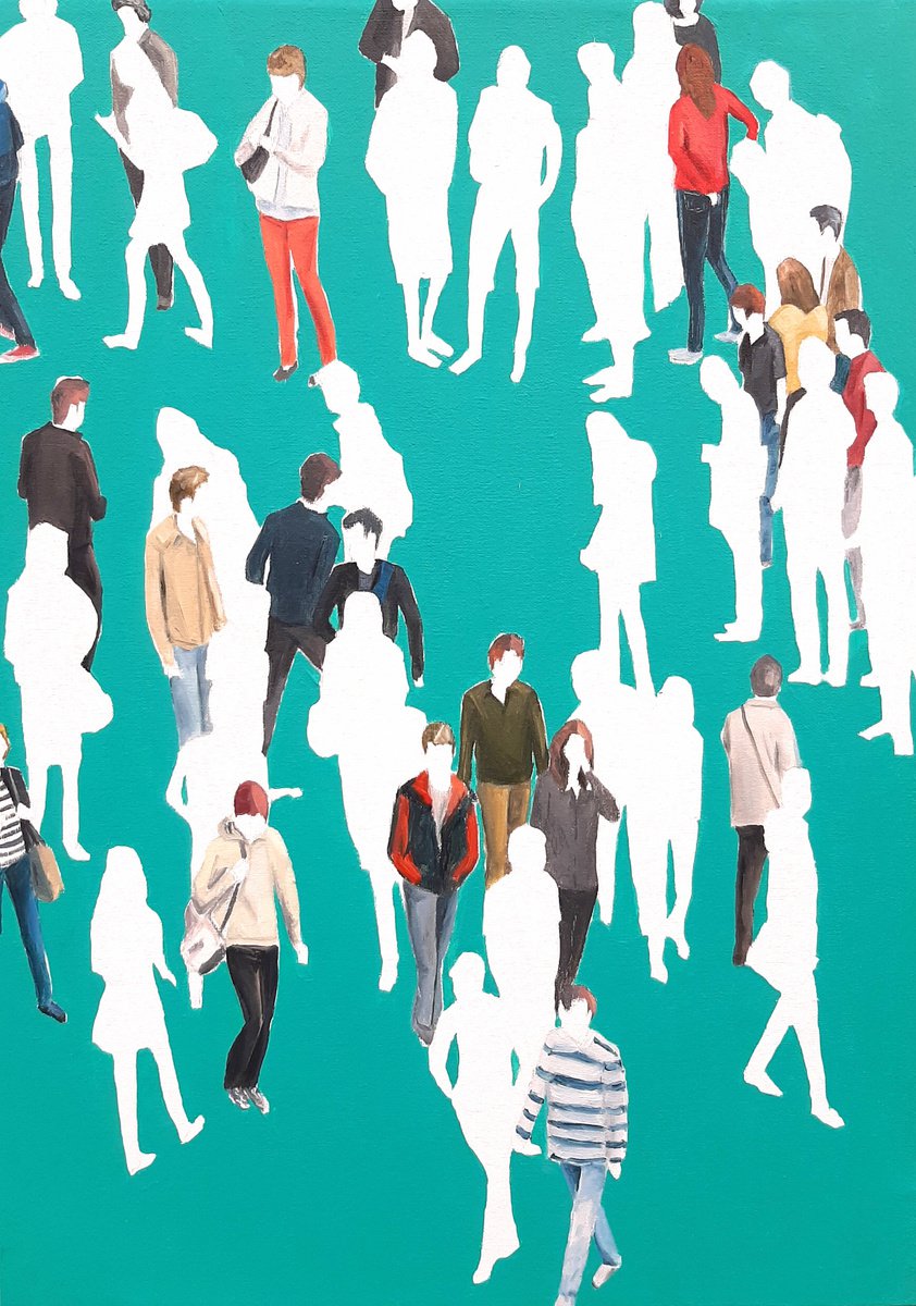 Urban And Pop Cityscapes Oil Painting By Martta Garcia, 13 X 18", Atoms, Original Artwork