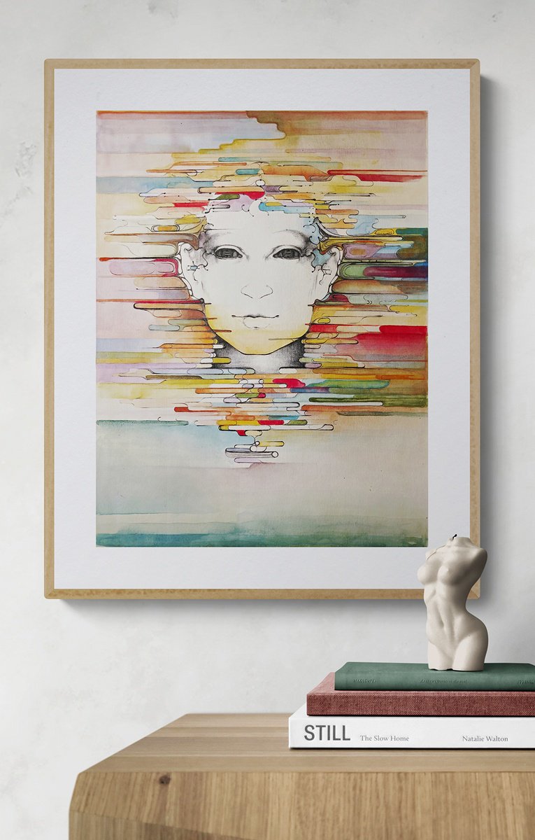 Surrealistic Portrait Painting By Marija Stojkovic, 12 X 17", Acceptance I, Original Artwork