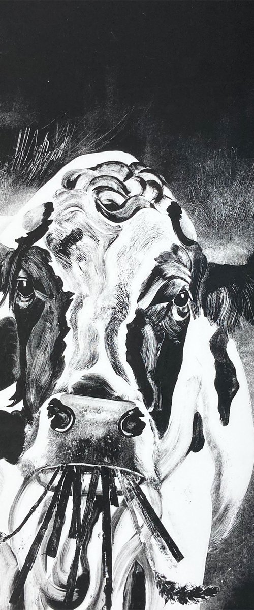 Large Cow Monotype, Framed Unique Print by Francis Allwood