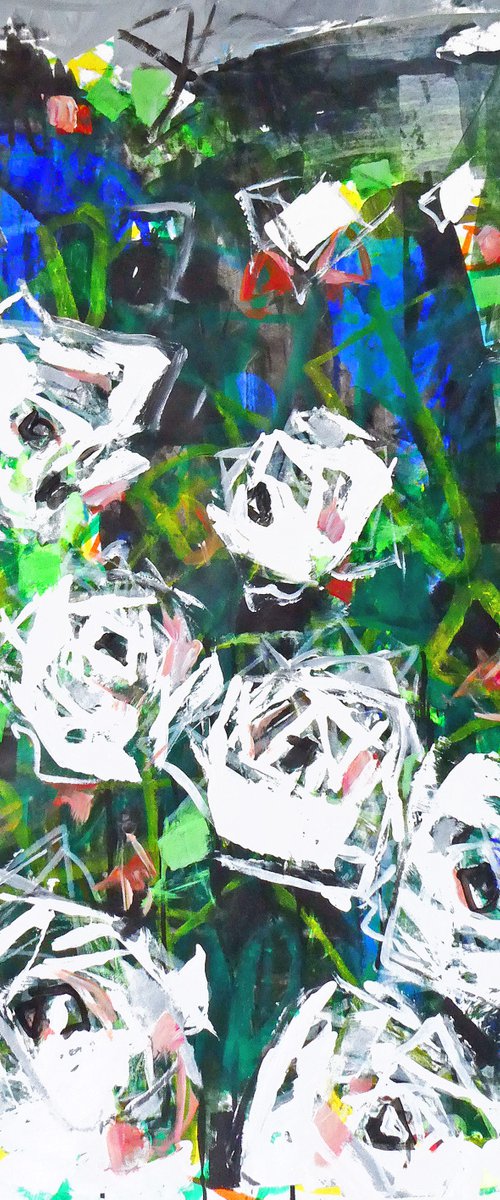 White Roses Rainy Day : Abstract by Irene Wilkes