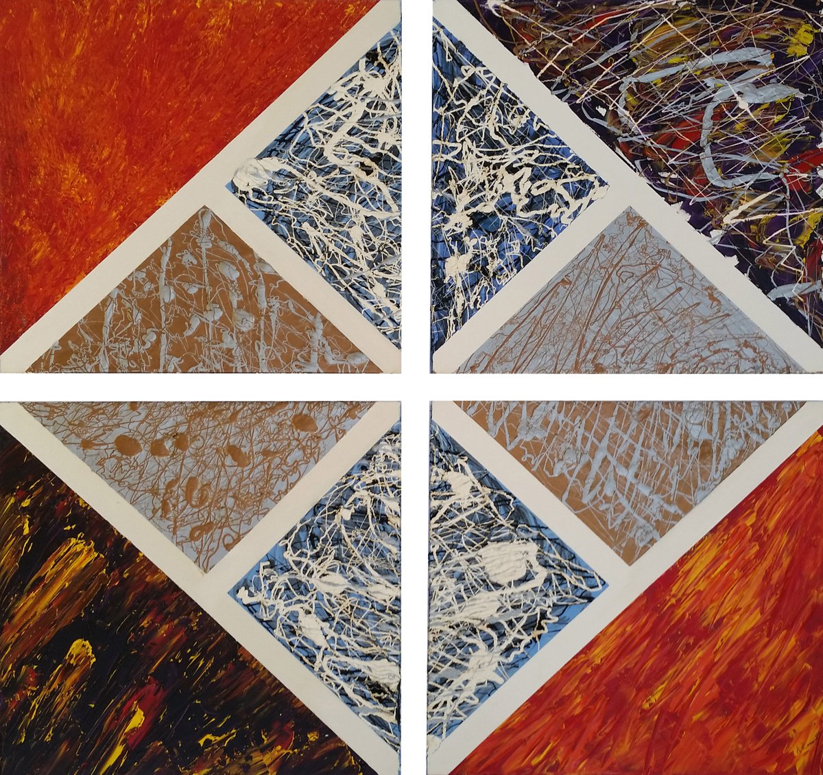 Geometric Abstract Painting By Alexandra Romano, 40 X 40, Chaos In The Sky, Original Artwork