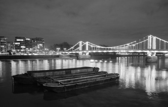 Barges on the Thames, Chelsea Bridge, London