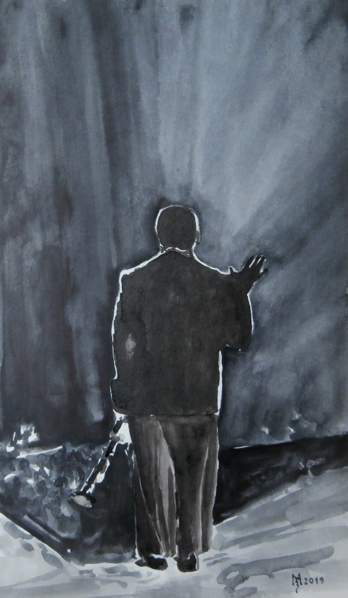 Illustrative Portrait Painting By Zoran Mihajlovic Muza, 8 X 14", Louis Amstrong Satchmo, Original Artwork