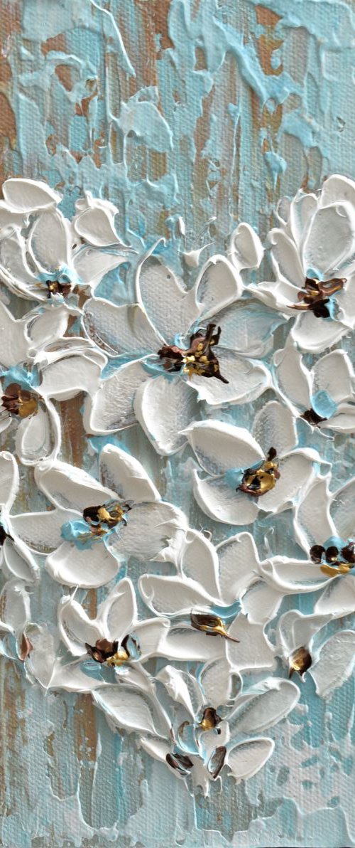 White Floral Heart - Original Acrylic Painting by Olga Tkachyk