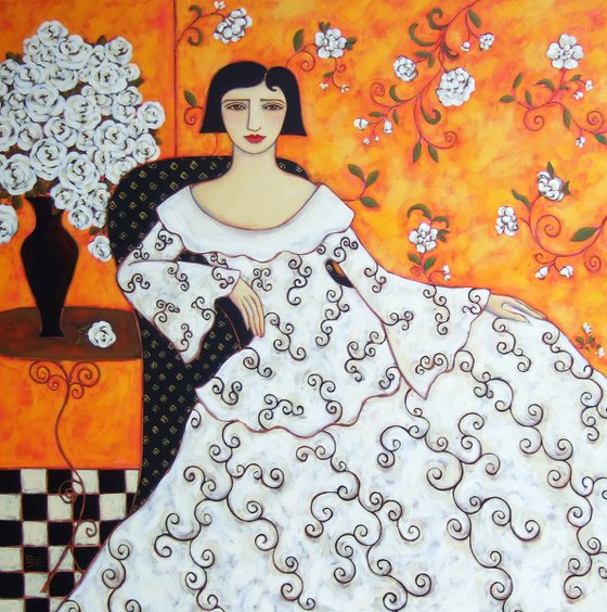 Woman with White Roses