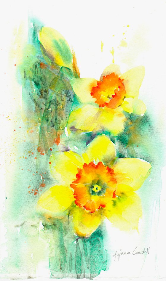 Daffodil painting, original watercolour, watercolor, spring flower, floral art