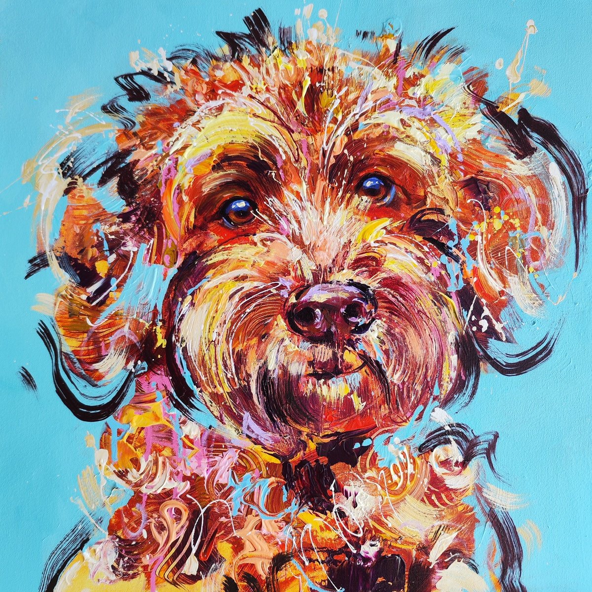 Expressive Animal Acrylic Painting By Anna Cher, 24 X 24, Happy Soul, Original Artwork