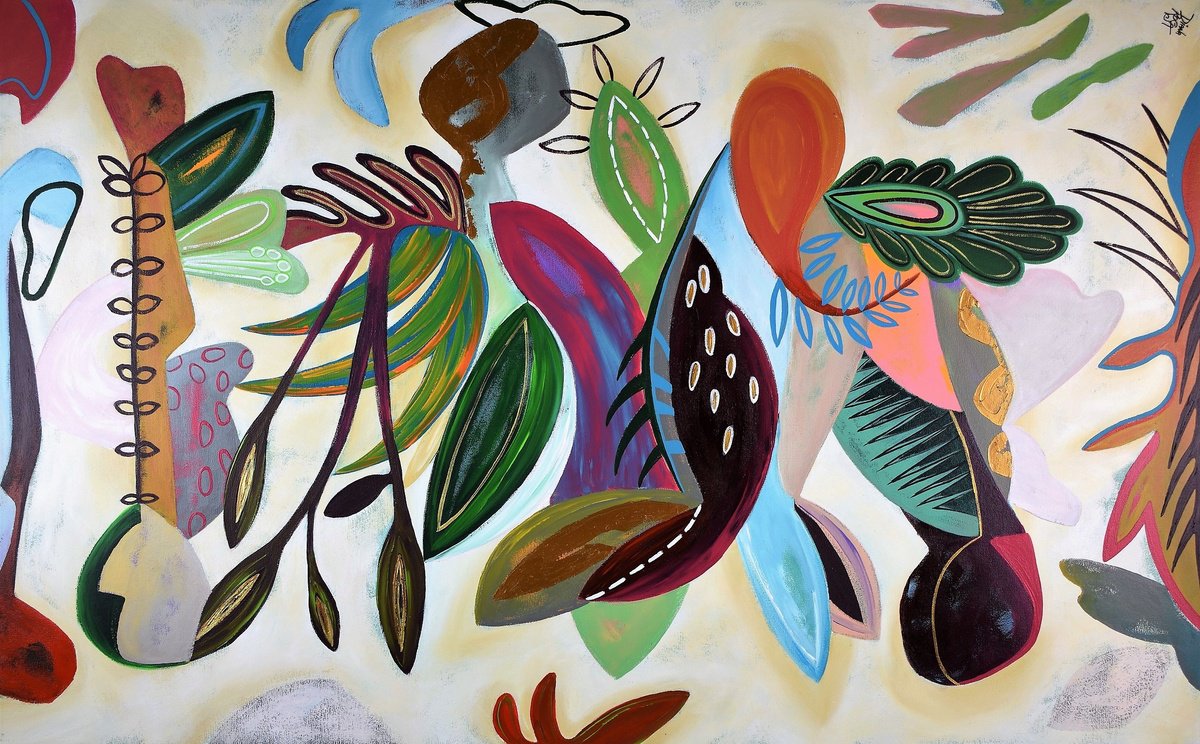 Abstract Acrylic Painting By Diana Rosa, 48 X 30, Carnival Island, Original Artwork