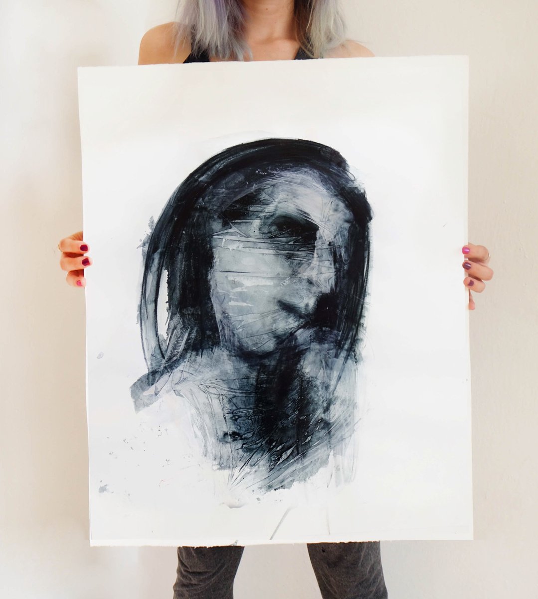 Expressive Portrait Drawing By Cynthia Gregorova, 23 X 27, Untitled 10 (It´s Just In The Head), Original Artwork