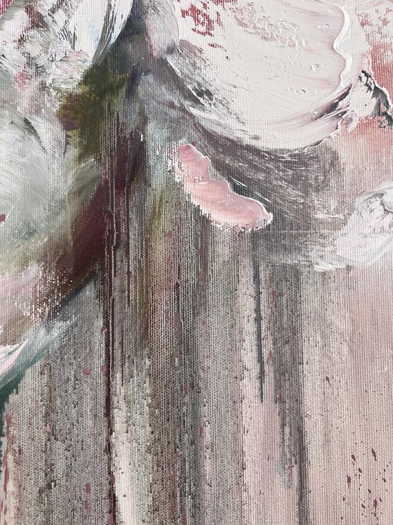Peach peony square painting